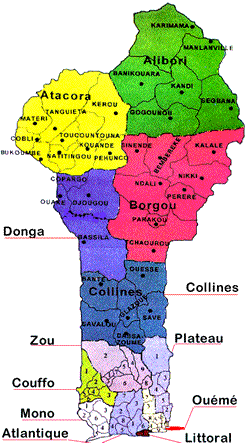 Les 12 D partements Du Benin Carte Du B nin Avec Les Villes